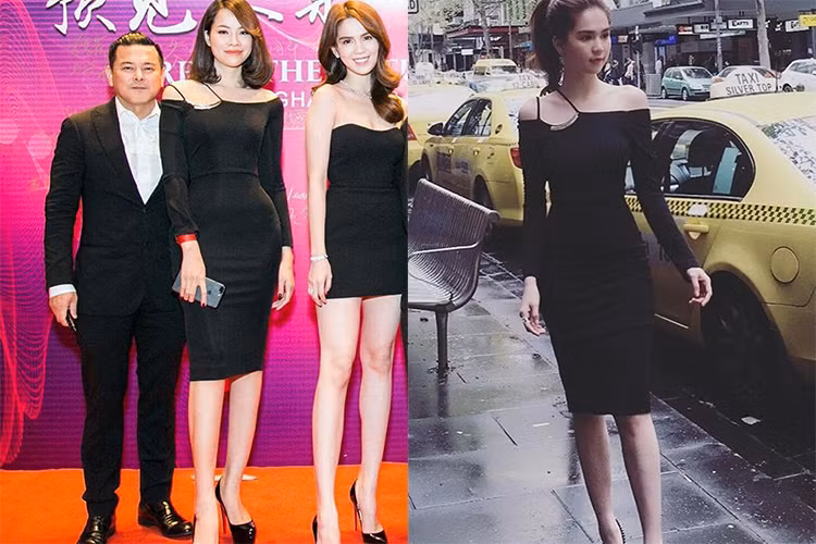 Cùng diện một mẫu thiết kế, Lan Phương đẹp mặn mà còn Ngọc Trinh khoe vòng eo 56 trứ danh. (Ảnh: Thethaovaxahoi)