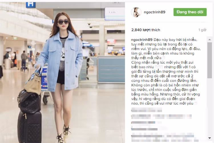 Trước chuyến đi, Ngọc Trinh than thở thời gian gần đây cô bay nhiều nên mệt mỏi nhưng được ở bên cạnh người yêu cô cảm thấy rất vui. (Ảnh: chụp màn hình)