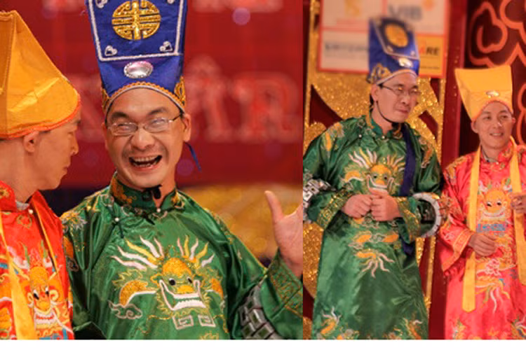 Nghệ sĩ Đức Hải và Đức Khuê cũng một lần duy nhất góp mặt trong Táo quân với vai bố con Táo Dân - Sinh vào năm 2010. (Ảnh: Dân Việt)