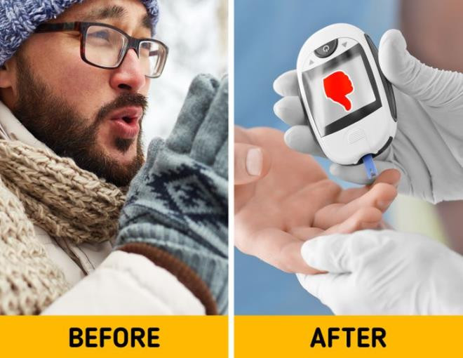 Tăng lượng đường trong máu: Thời tiết lạnh giá khiến cơ thể tăng kích thích hormone căng thẳng, từ đó tăng lượng đường trong máu. Mặt khác, vào mùa đông nhiều người sẽ ít có động lực ra ngoài tập thể dục hơn. Do ít hoạt động thể chất nên lượng đường trong máu dễ ở mức cao.