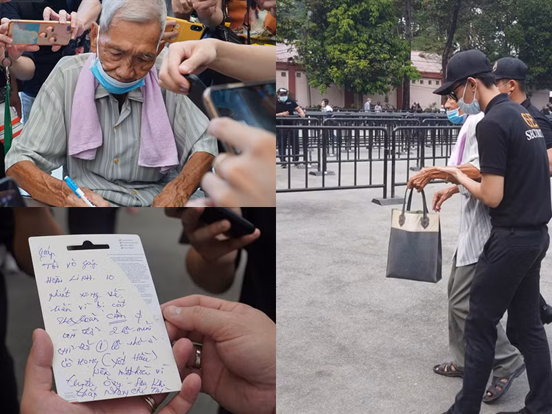 Tang lễ còn gây xúc động khi một cụ ông bệnh nặng, phải dùng máy trợ thở nhưng vẫn đến viếng nghệ sĩ Chí Tài. Ảnh: Lao động