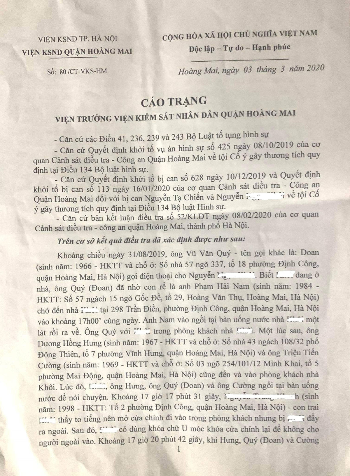 Vu viec danh nhau o Ha Noi: Toa hai lan tra ho so