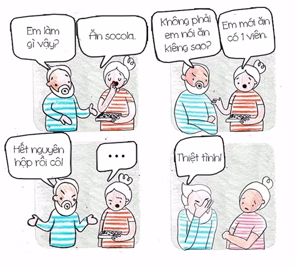 Rõ ràng mới bỏ vào miệng có một viên, sao lại thành ra hết nguyên hộp thế này? Cuộc đời rõ ràng là "lừa đảo, bất công" với hội chị em mà!