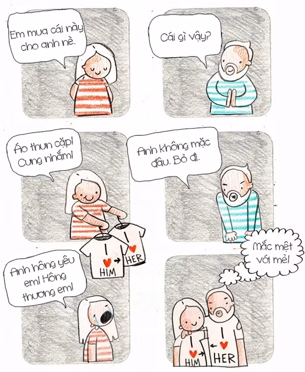 Áo thun cặp là để người ta xác định chủ quyền, để người ta "cân đo đong đếm" tình cảm mà anh dành cho em, đừng có mà coi thường tầm quan trọng của nó!