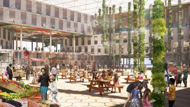 ... hoàn chỉnh với mọi thứ, từ nhà hàng và không gian làm việc chung cho đến trang trại đô thị và các cơ sở giải trí.