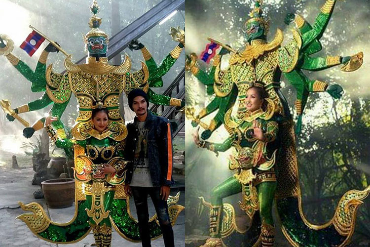  Quốc phục của thí sinh đến từ Lào cũng độc lạ không kém bộ trang phục "Bánh Mì" của đại diện Việt Nam.