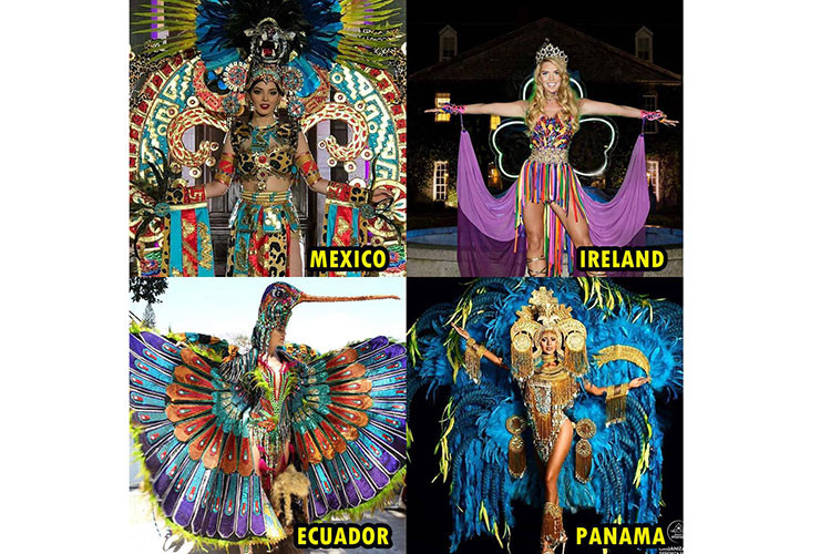 Quốc phục của đại diện Mexico, Ireland, Panama và Ecuador đầy màu sắc.