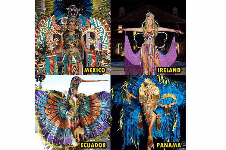 Quốc phục của đại diện Mexico, Ireland, Panama và Ecuador đầy màu sắc.