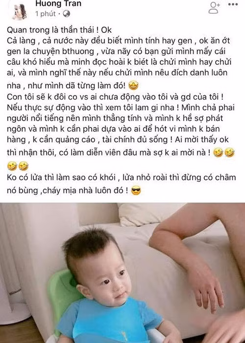 Sau chia sẻ của Bảo Thanh, vợ của Việt Anh ngay lập tức đăng status ẩn ý được nhiều người hiểu là đáp trả Bảo Thanh. Giữa lùm xùm, chia sẻ trên Vietnamnet, Bảo Thanh phủ nhận dòng trạng thái của mình nhắm tới vợ của Việt Anh.