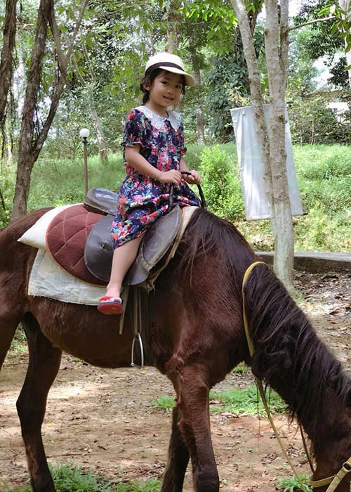 Mai Phương còn đưa bé Lavie đi cưỡi ngựa.