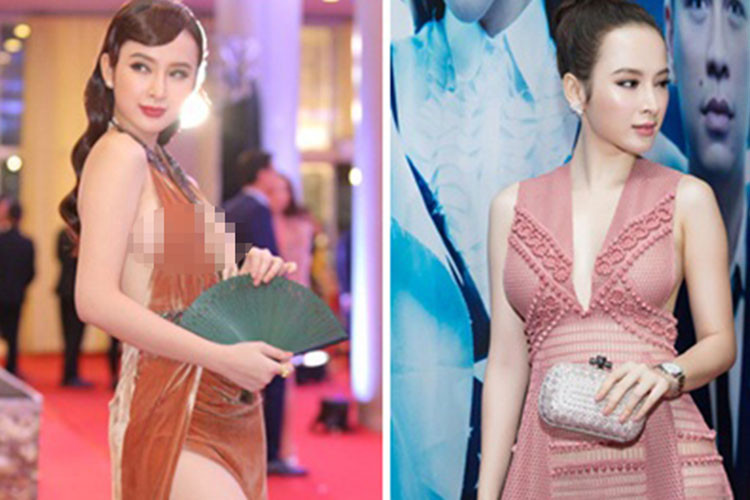 Tuyên bố muốn làm gái ngoan nhưng tháng 1/2016, xuất hiện tại Liên hoan phim quốc tế Hà Nội, Angela Phương Trinh lại mặc hở bạo. Ảnh: Người đưa tin