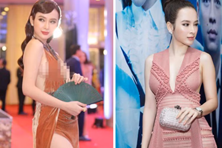 Tuyên bố muốn làm gái ngoan nhưng tháng 1/2016, xuất hiện tại Liên hoan phim quốc tế Hà Nội, Angela Phương Trinh lại mặc hở bạo. Ảnh: Người đưa tin