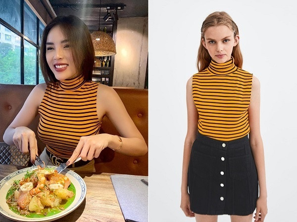Có lẽ vì quá thích mẫu áo này mà sao Việt này còn sắm thêm 1 mẫu croptop kẻ ngang giống hệt về kiểu dáng và chỉ khác về màu sắc của Zara.