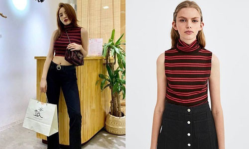 Mỗi khi nhắc đến Kỳ Duyên, người ta sẽ nghĩ ngay đến hình ảnh mỹ nhân Việt thời thượng, sành điệu và sở hữu kho hàng hiệu đồ sộ. Hiếm khi nào cô ra phố mà thiếu đi những món đồ hiệu đắt đỏ dát trên người. Thế nhưng, không phải lúc nào cô cũng diện đồ hiệu bởi cũng có lúc cô lại lựa chọn những món đồ bình dân giá rẻ. Cách đây không lâu, Kỳ Duyên khoe set đồ street style thời thượng khi phối croptop với quần cạp trễ, khoe khéo vòng eo thon nhỏ. Được biết, mẫu áo crop top kẻ sọc ngang này là một thiết kế của thương hiệu bình dân Zara và có giá chưa đến 300 nghìn đồng. Thế nhưng, dù diện đồ giá rẻ nhưng qua bàn tay của cô nàng, mẫu áo này lại trông sang chảnh đến lạ kì.