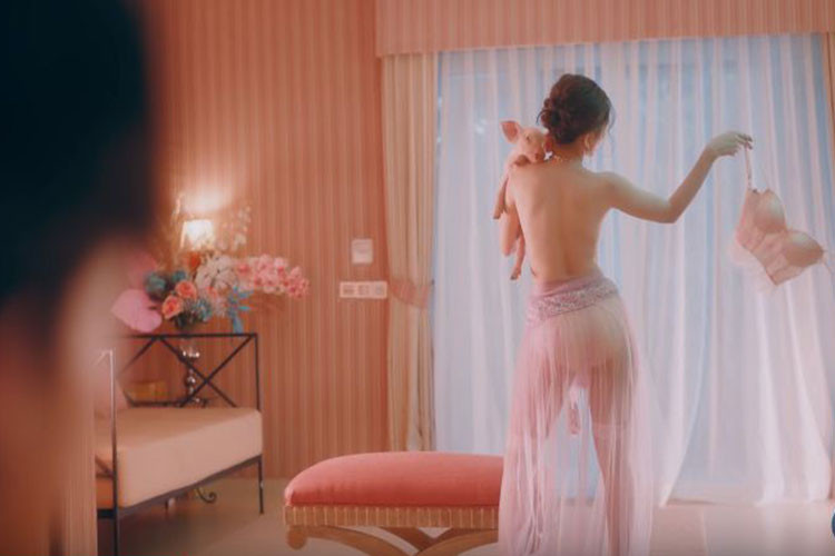 Hình ảnh Chi Pu ôm heo bán nude khiến nhiều cư dân mạng sốc.