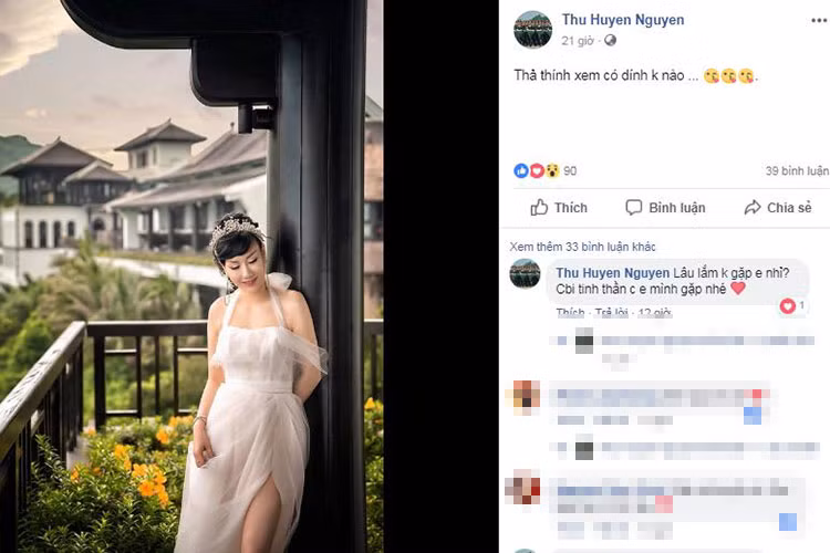 Về phía Thu Huyền, trên trang cá nhân, cô cũng vừa đăng tải hình ảnh mặc váy cô dâu.