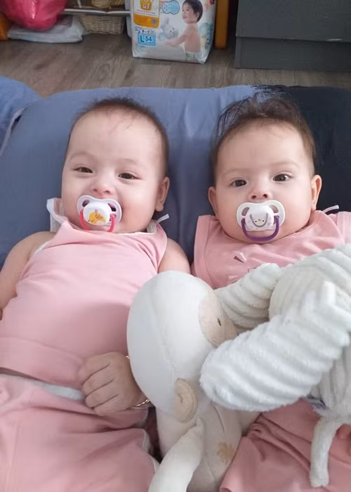 Cặp song sinh nhà Diễm Châu càng lớn càng đáng yêu.