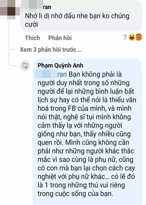 Trước lời kém duyên của antifan, Phạm Quỳnh Anh liền đáp trả. Ảnh: Vietnamnet