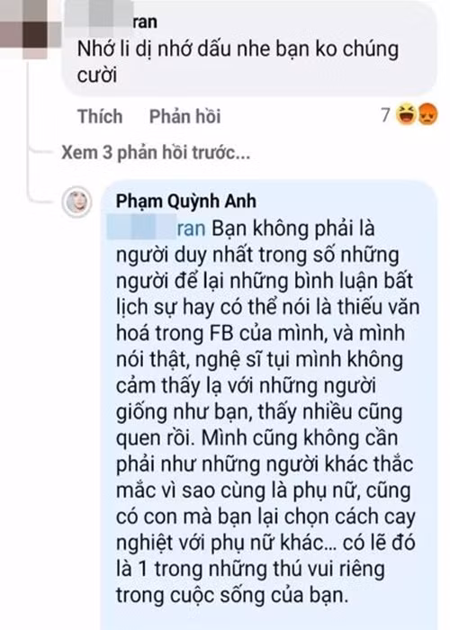 Trước lời kém duyên của antifan, Phạm Quỳnh Anh liền đáp trả. Ảnh: Vietnamnet