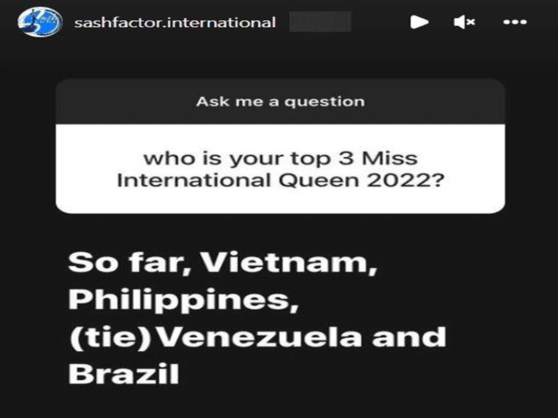 Sash Factor còn dự đoán Trân Đài lọt top 3 cùng bên cạnh đại diện Philippines và đồng hạng ba là đại diện Venezuela và đại diện Brazil. Ảnh: Tiền Phong