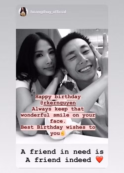 Năm 2019, Rocker Nguyễn vướng tin đồn hẹn hò Á hậu Hoàng Thùy. Đối mặt với nghi vấn này, nam ca sĩ khẳng định cả hai chỉ là bạn bè. Ảnh chụp màn hình
