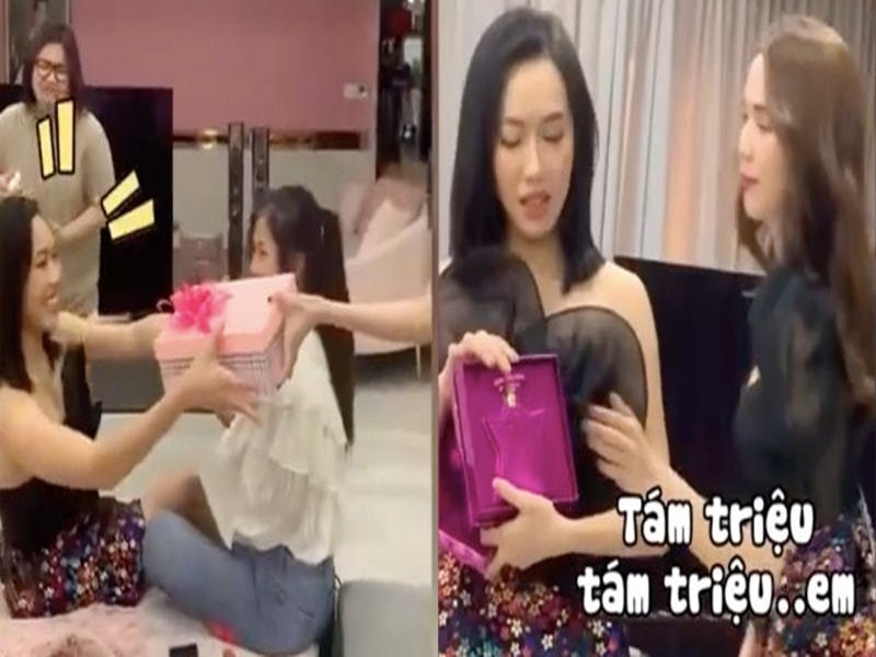 Diệu Nhi được Ngọc Trinh tặng chai nước hoa 8 triệu, túi hiệu 51 triệu. Ảnh: Yan