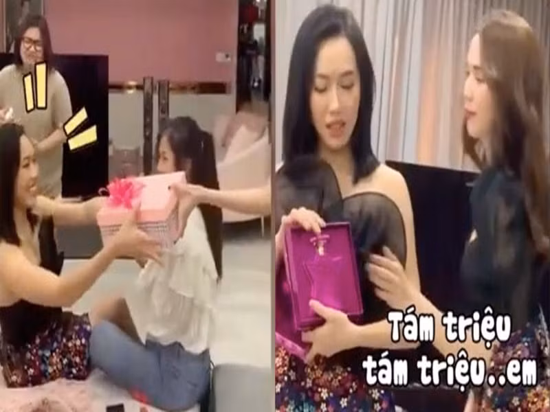 Diệu Nhi được Ngọc Trinh tặng chai nước hoa 8 triệu, túi hiệu 51 triệu. Ảnh: Yan