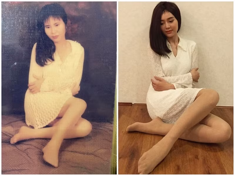 Nữ diễn viên khoe ảnh bắt chước mẹ ngày trẻ. “Hồi xưa mẹ Ngọc đã ngầu chất lắm. Mẹ để tóc mái mà con gái không dám cắt nên đành vẽ lên, nhưng nhan sắc không bằng mẹ một góc”, Lan Ngọc chia sẻ. Ảnh: FBNV