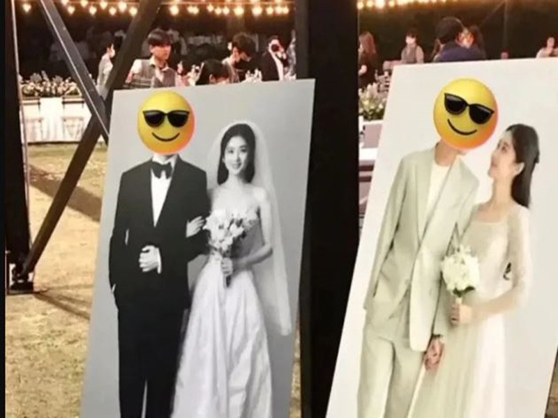 Loạt ảnh cưới của nữ diễn viên được trưng bày trong hôn lễ. Ảnh: Zing