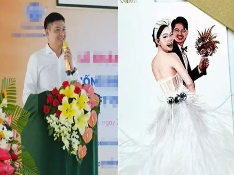 Thiệp cưới của Minh Hằng in hình ảnh mô phỏng cô dâu chú rể. Dung mạo của chú rể trong tấm thiệp giống hệt người đàn ông từng được nghi là bạn trai Minh Hằng. Ảnh: Vietnamnet