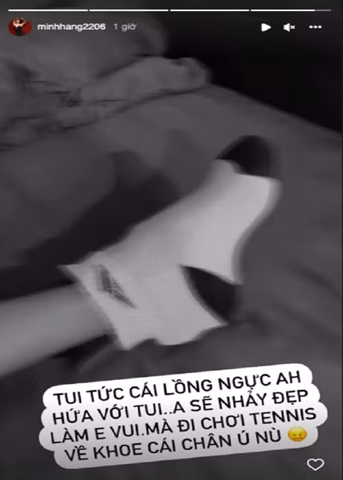 Không may, chồng sắp cưới của Minh Hằng bị thương ở chân sau khi chơi thể thao. Trước sự cố của nửa kia, nữ ca sĩ vừa giận vừa thương, lo lắng cho tiết mục nhảy mà cả hai cất công chuẩn bị cho đám cưới của mình. Ảnh: Đời sống pháp luật