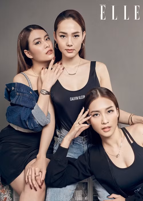 Minh Hằng chia sẻ trên Elle về tình bạn giữa cô, Khả Ngân và Hoàng Thùy Linh: “Để có thể chơi thân với nhau, chúng tôi sẵn sàng quên đi địa vị và những phù phiếm ngoài kia, để chỉ mấy chị em bên nhau chia sẻ mọi điều một cách thoải mái. Có thể nói, chúng tôi luôn đặt mối quan hệ này lên hàng đầu”. Ảnh: Elle