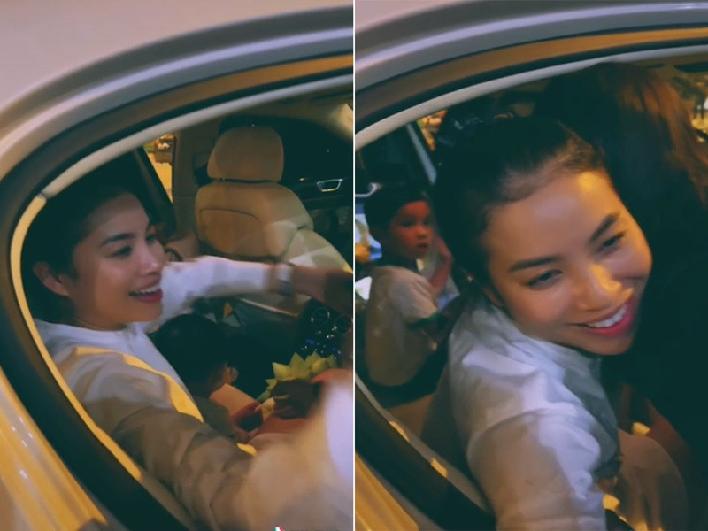 Tại sân bay, Phạm Hương vui vẻ ôm chầm người hâm mộ. Cách đây không lâu, bà mẹ hai con úp mở tổ chức buổi họp fan khi về nước. Ảnh: Yeah1