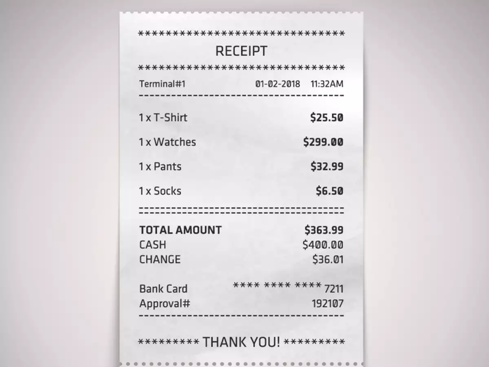 Biên lai Các loại giấy in hóa đơn đó có chứa một chất cực độc BPA. Hóa chất này có thể xâm nhập vào cơ thể chỉ qua việc tiếp xúc bằng tay. BPA tăng nguy cơ mắc các bệnh về nội tiết tố và ung thư vú.