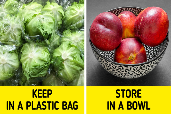 Quả xuân đào và bắp cải. Xuân đào tiết ra nhiều ethylene, nên nếu bạn bảo quản cùng bắp cải thì bắp cải sẽ nhanh hỏng. Bạn có thể gói bắp cải trong túi nhựa và để trong tủ lạnh đến 2 tuần, trong khi quả xuân đào có thể được bảo quản trong bát hoặc túi nhựa.