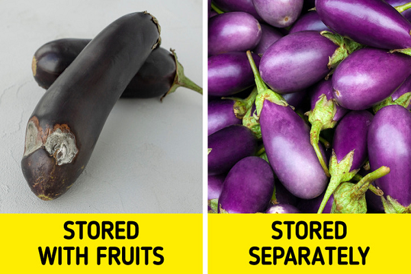 Cà tím và dưa. Dưa có thể làm cho cà tím nhanh hỏng hơn. Vì vậy, bạn không nên cất chúng trong tủ cùng với dưa. Tuy nhiên, nếu bạn muốn bảo quản cà tím trong tủ lạnh, tốt hơn hết bạn nên để chúng tránh xa bất kỳ loại trái cây nào.