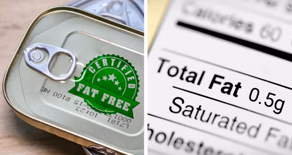  Thực phẩm “không chứa chất béo”. Thực phẩm “không chứa chất béo” được xem là một trong những thực phẩm bị thổi phồng tác dụng. Thực tế, chúng vẫn chứa thành phần chất béo, đường hoặc cholesterol. Các quy tắc cho phép nhà sản xuất không liệt kê thành phần chất béo nếu chúng chứa 0,5g chất này trong mỗi khẩu phần ăn.
