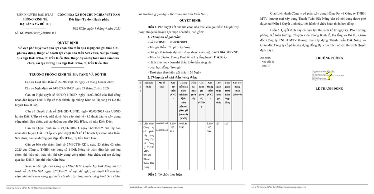 Đắk Nông: Gói thầu sửa đường qua đập Đắk B’lao về tay ai? Dak Nong: Goi thau sua duong qua dap Dak B’lao ve tay ai?