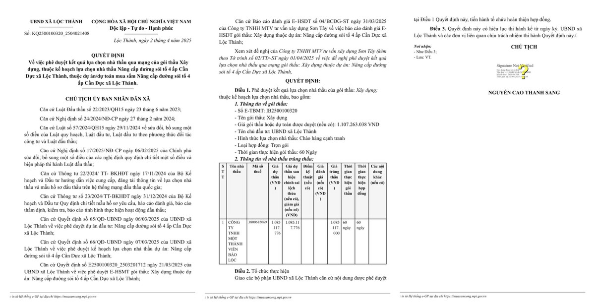 Binh Phuoc: Duy nhat Cty Bao Loc du goi thau nang cap duong ap Can Duc