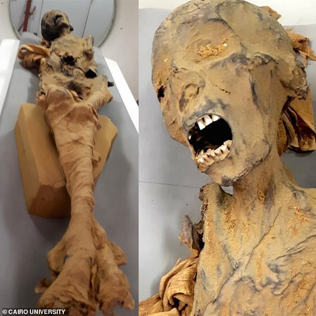 Trên những dải vải lanh quấn quanh xác ướp có dòng chữ viết bằng tiếng Ai Cập cổ đại có nghĩa: "Con gái hoàng thất, chị gái của Meret Amon".