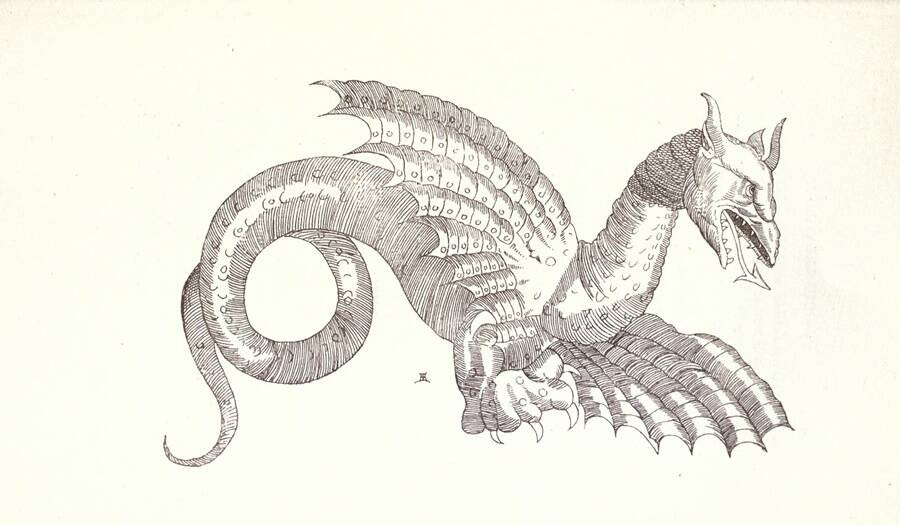 Hình ảnh một con rồng có hình dạng kỳ dị với chiếc lưỡi như mũi tên.