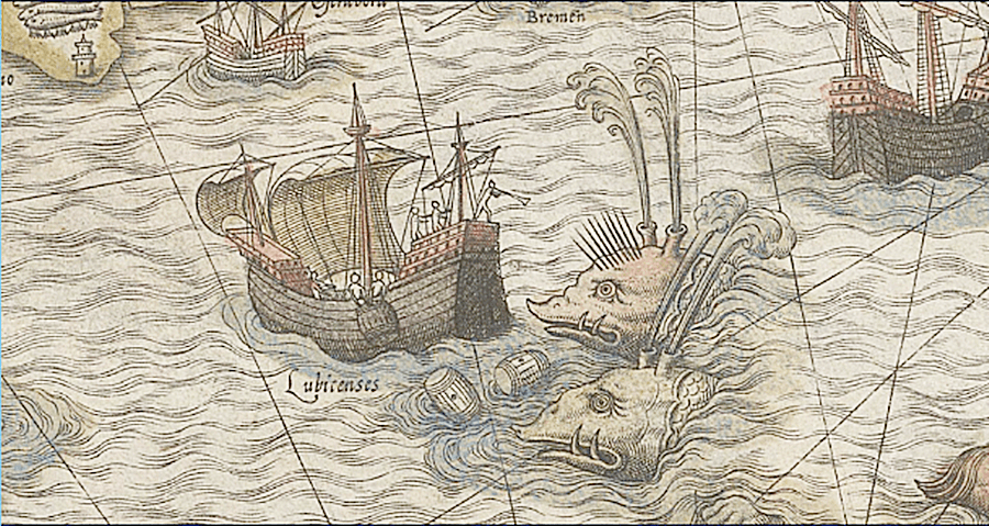 Hai con thủy quái có hình hài đáng sợ reo rắc nỗi sợ hãi cho tàu thuyền đi biển. Hình ảnh sinh vật bí ẩn này xuất hiện trong tấm bản đồ do Olaus Magnus vẽ năm 1539.