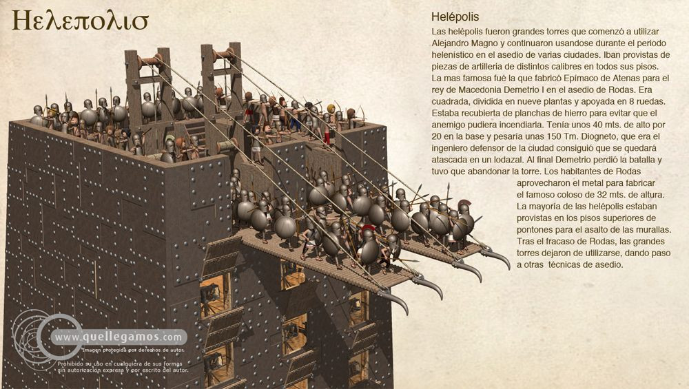 Ở mỗi tầng là hàng trăm binh sĩ được trang bị nhiều loại vũ khí để sẵn sàng tấn công quân địch khi áp sát tường thành nhằm chiếm được thành trì.