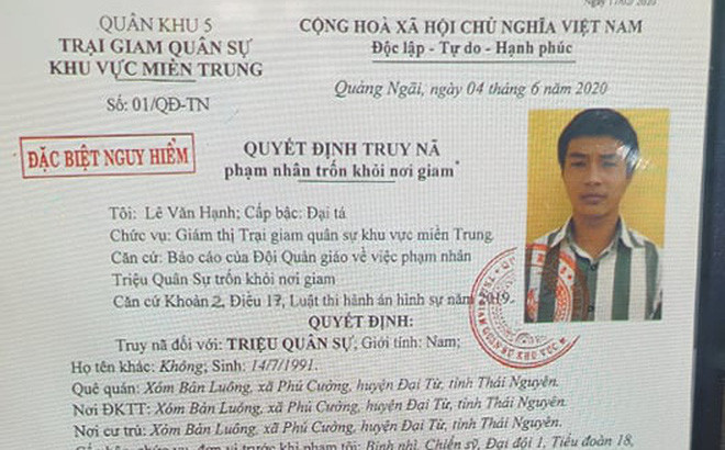 Truy nã đặc biệt đối với kẻ sát nhân Triệu Quân Sự Truy na dac biet doi voi ke sat nhan Trieu Quan Su