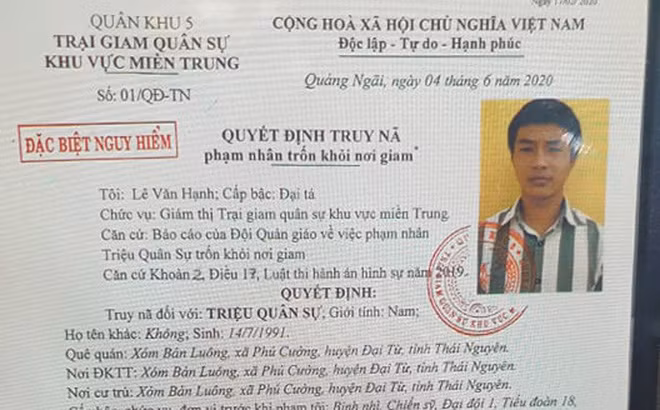 Truy nã đặc biệt đối với kẻ sát nhân Triệu Quân Sự Truy na dac biet doi voi ke sat nhan Trieu Quan Su