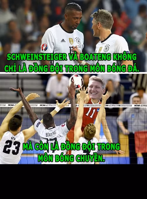 Schweinsteiger và Boateng bị mỉa mai khi để bóng chạm tay trong vòng cấm, dẫn đến thất bại của ĐT Đức tại bán kết Euro 2016.