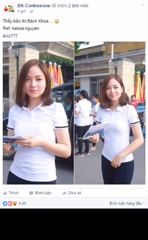 Hôm nay 1/7, ngày đầu tiên của kỳ thi THPT quốc gia 2016, đã có rất nhiều bức ảnh đẹp chụp tại các cụm thi được chia sẻ trên mạng xã hội và gây tò mò với dân mạng. Nổi bật trong số đó là ảnh chụp một nữ sinh xinh đẹp như hot girl, đăng tải trên trang confessions của trường Đại học Bách khoa Hà Nội. Chỉ trong khoảng 4 giờ đăng tải, bức ảnh đã hút số lượng gần 5 nghìn lượt thích. Cư dân mạng, đặc biệt là các sinh viên Bách khoa đang rất tò mò, xôn xao bàn tán và cố gắng tìm ra những thông tin cá nhân của nữ sĩ tử xinh đẹp này.