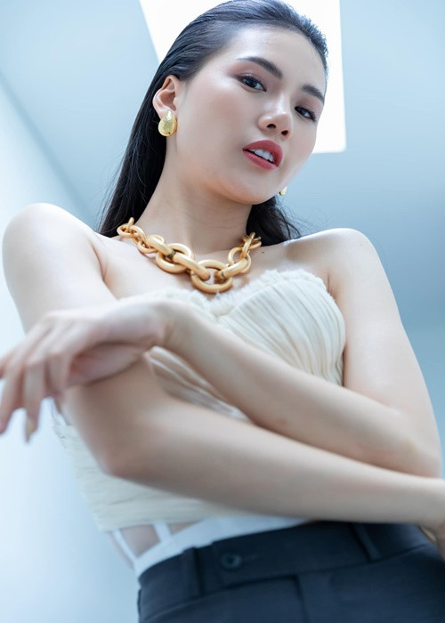 Khi chinh chiến ở cuộc thi Miss Áo dài Việt Nam World 2017, chân dài bất ngờ đăng quang.