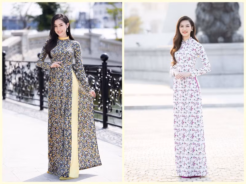 Các cô gái thả dáng đầy nhẹ nhàng trong tà áo dài bay bổng.
