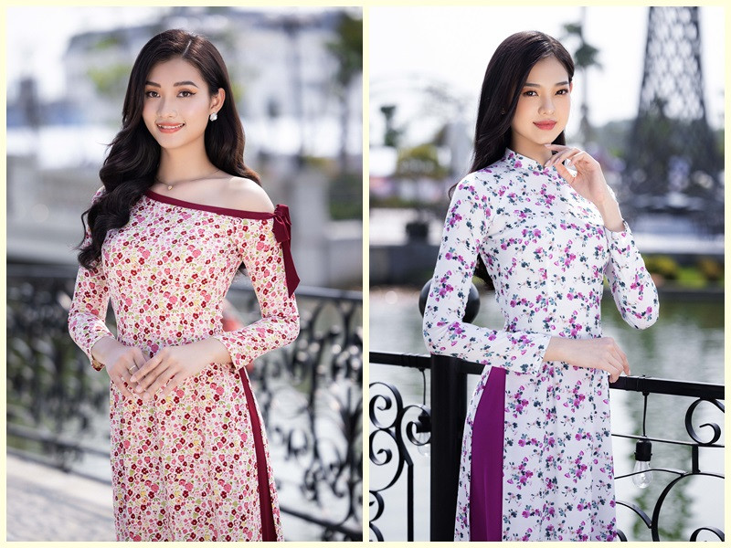 Ngô Nhật Huy đã lựa chọn những mẫu áo dài cách tân cùng với các họa tiết hoa nhí độc đáo, nhẹ nhàng.